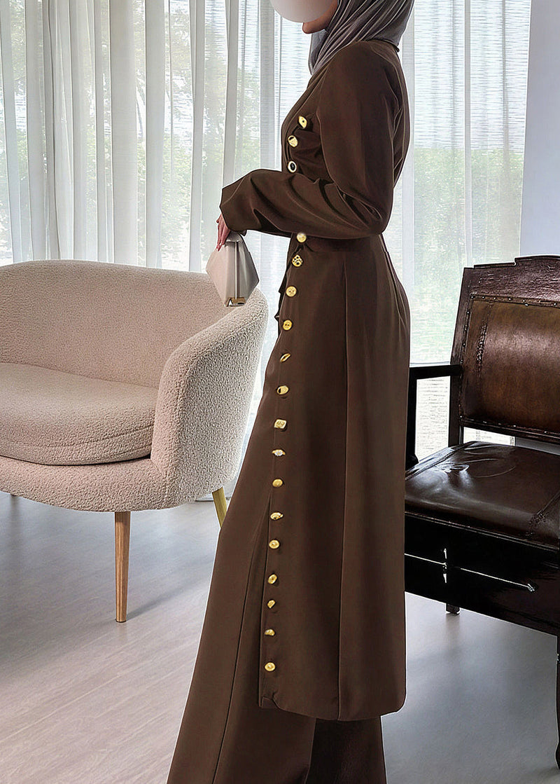 Slim Fit Coffee O-neck Patchwork Button Trench Coats Fall