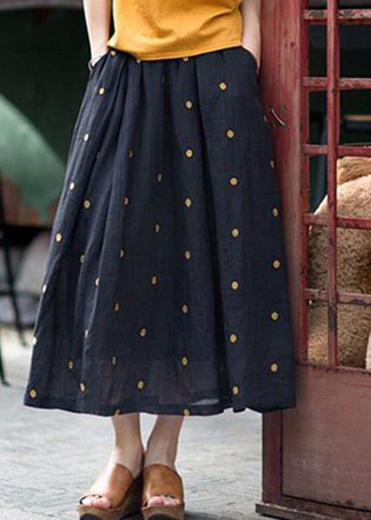 Retro Chocolate-flower2 Print Pockets Linen Skirt Summer
