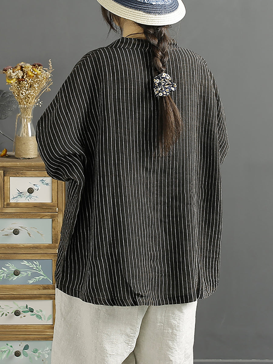 Spring Stripe Loose Linen Cotton Shirt