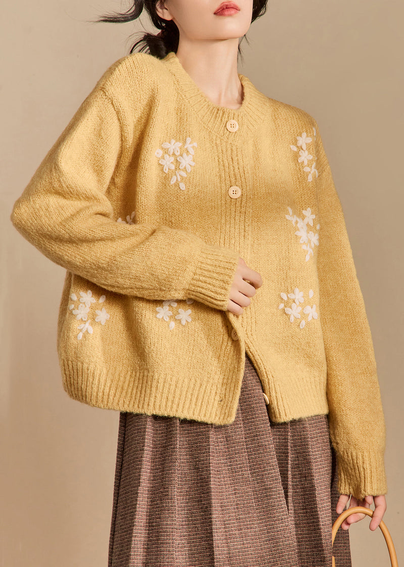 Yellow Button Cozy Knit Cardigan Winter