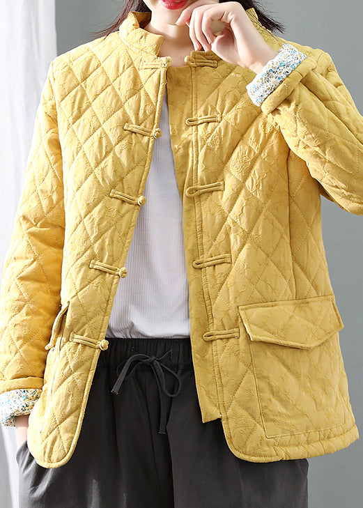 Blue Stand Collar Plaid Button Thick Parka Winter