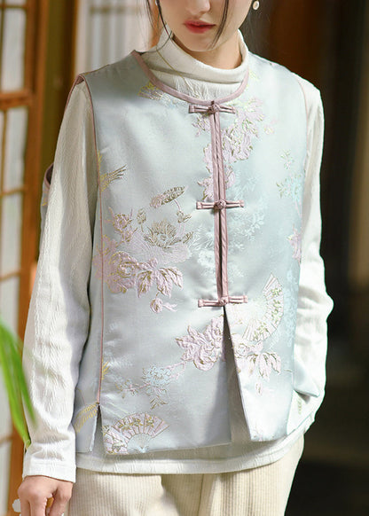 Chinese Style Pink O Neck Fine Cotton Filled Silk Vest Sleeveless