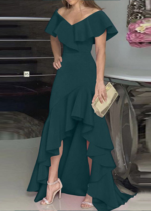 Rose Ruffled Asymmetrical Patchwork Cotton Dresses Summer