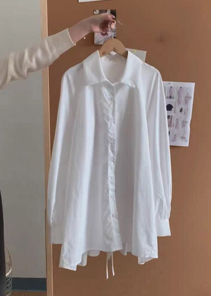 White Peter Pan Collar Ruffled Patchwork Backless Shirt Spring