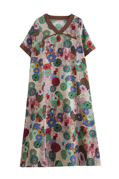 -summer Loose Cotton Linen Short Sleeve Dress