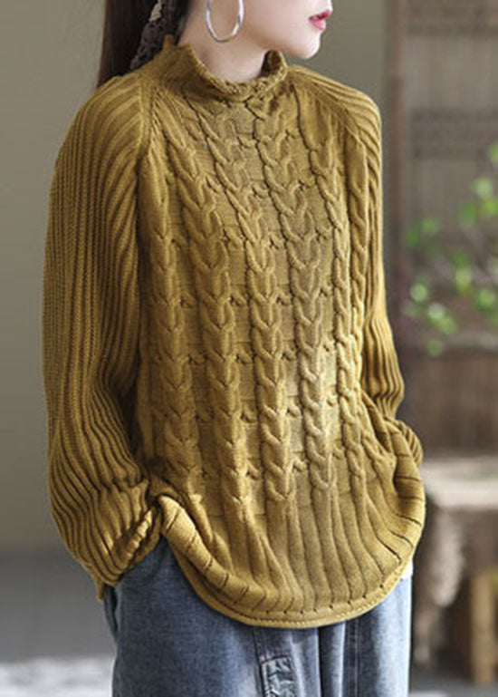 Yellow Turtle Neck Warm Knit Sweaters Winter