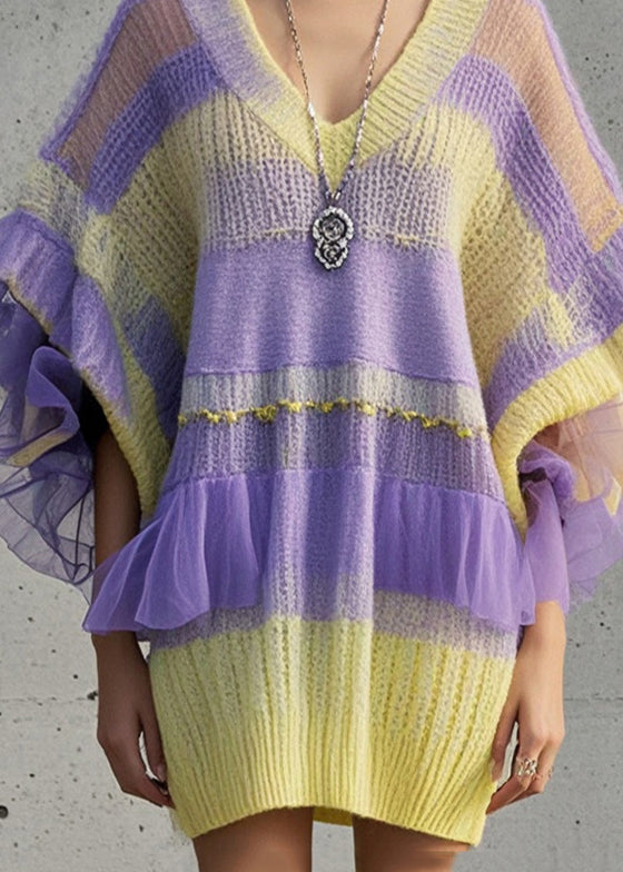Gradient Color Oversized Patchwork Tulle Sweater Dress Fall