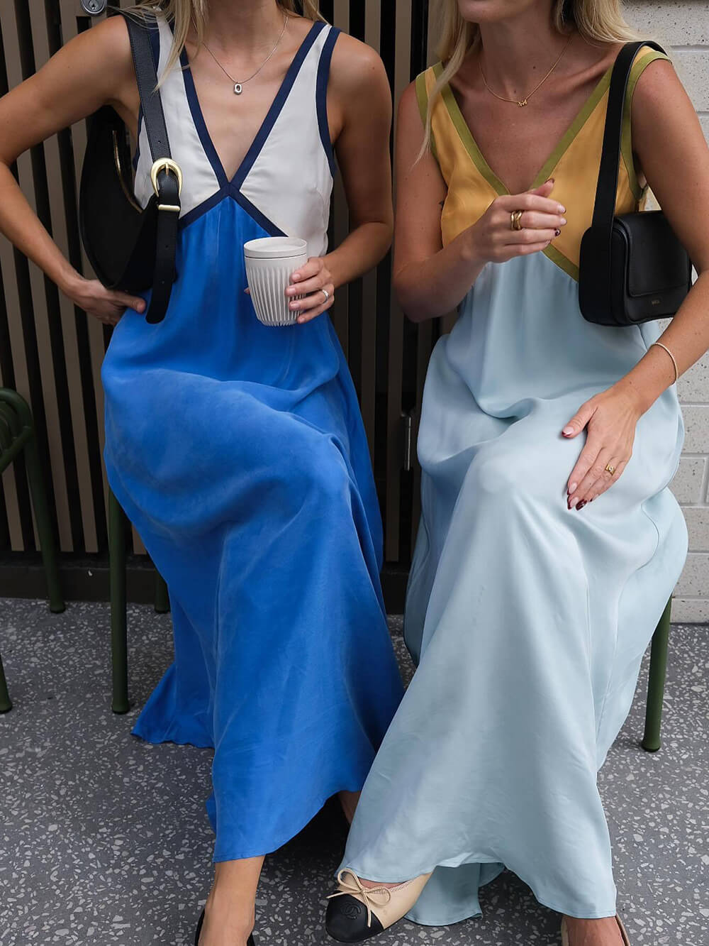 V-neck Contrasting Color Splicing Dress