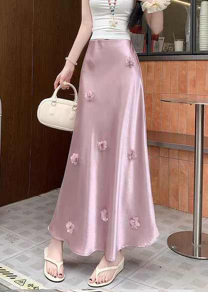 Stylish Pink High Waist Silk Skirt Summer