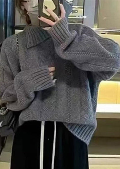 Apricot Turtleneck Thick Cable Knit Sweater Spring