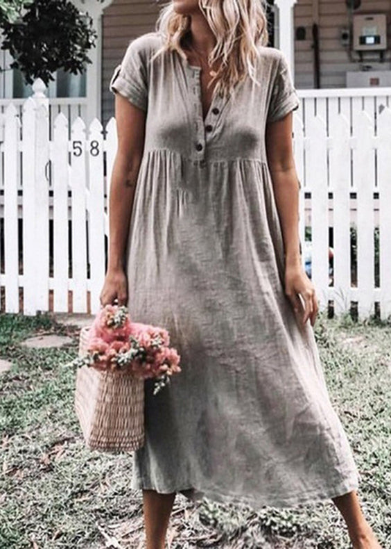 Organic Orange O Neck Patchwork Cotton Long Dress Summer