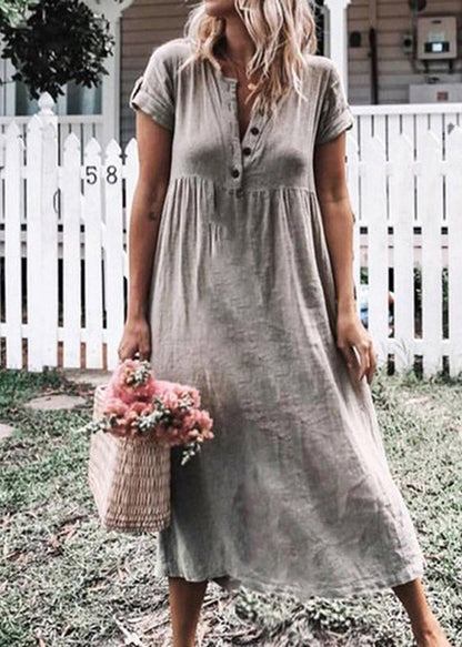Organic Orange O Neck Patchwork Cotton Long Dress Summer