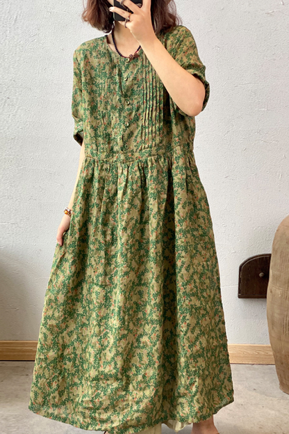 Summer Print Dress Ramie Maxi Dress