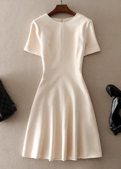 Apricot O-neck Patchwork Maxi Dress Short Sleeve