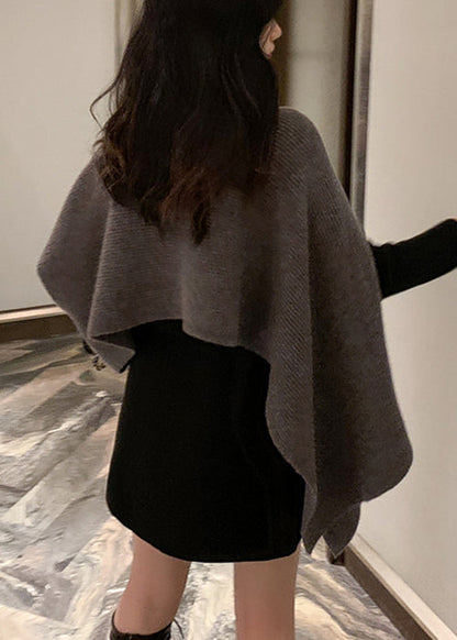 Black Turtleneck Asymmetrical Knit Cape Sweaters Spring