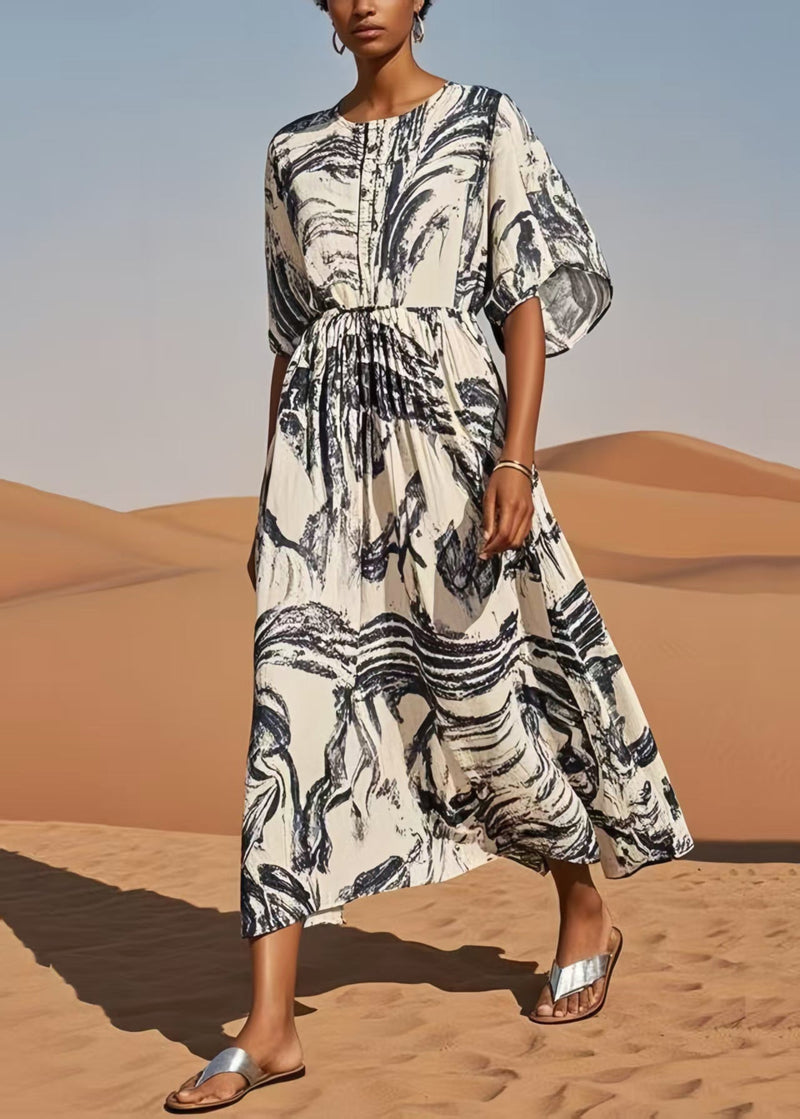 White Oversized Print Cotton Dress Summer
