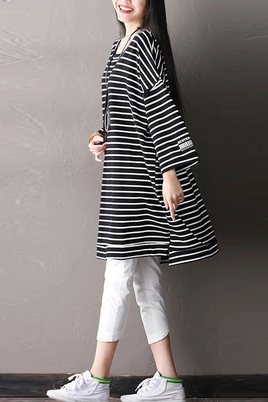 Limited Stock- Loose Striped Cotton Irregular T-shirt