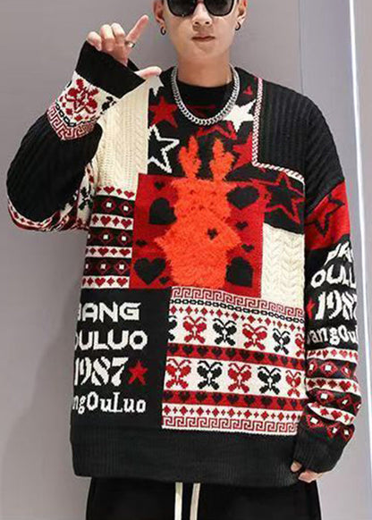 Jacquard Red Original Design Thick Cotton Knit Sweater Winter