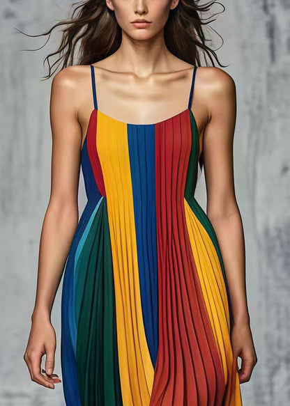Boutique Multicolor Silm Fit Chiffon Pleated Cami Dress Summer