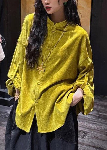 Chinese Style Yellow Patchwork Button Top Spring