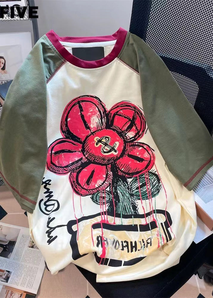 Apricot O Neck Print Cotton T Shirts Summer