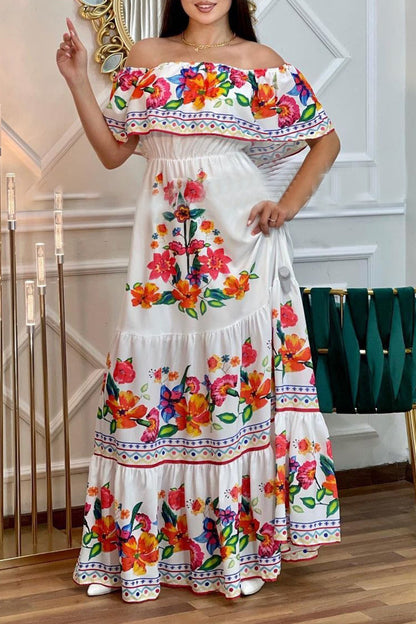 Frenulum Off the Shoulder Printed Dresses