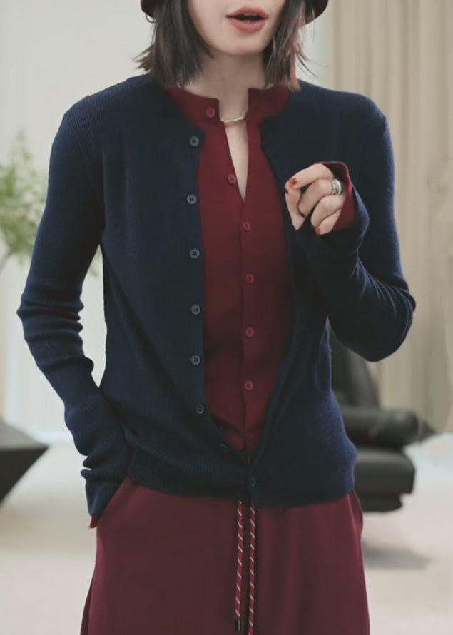 Purple Button Patchwork False Two Pieces Knit Sweaters Winte