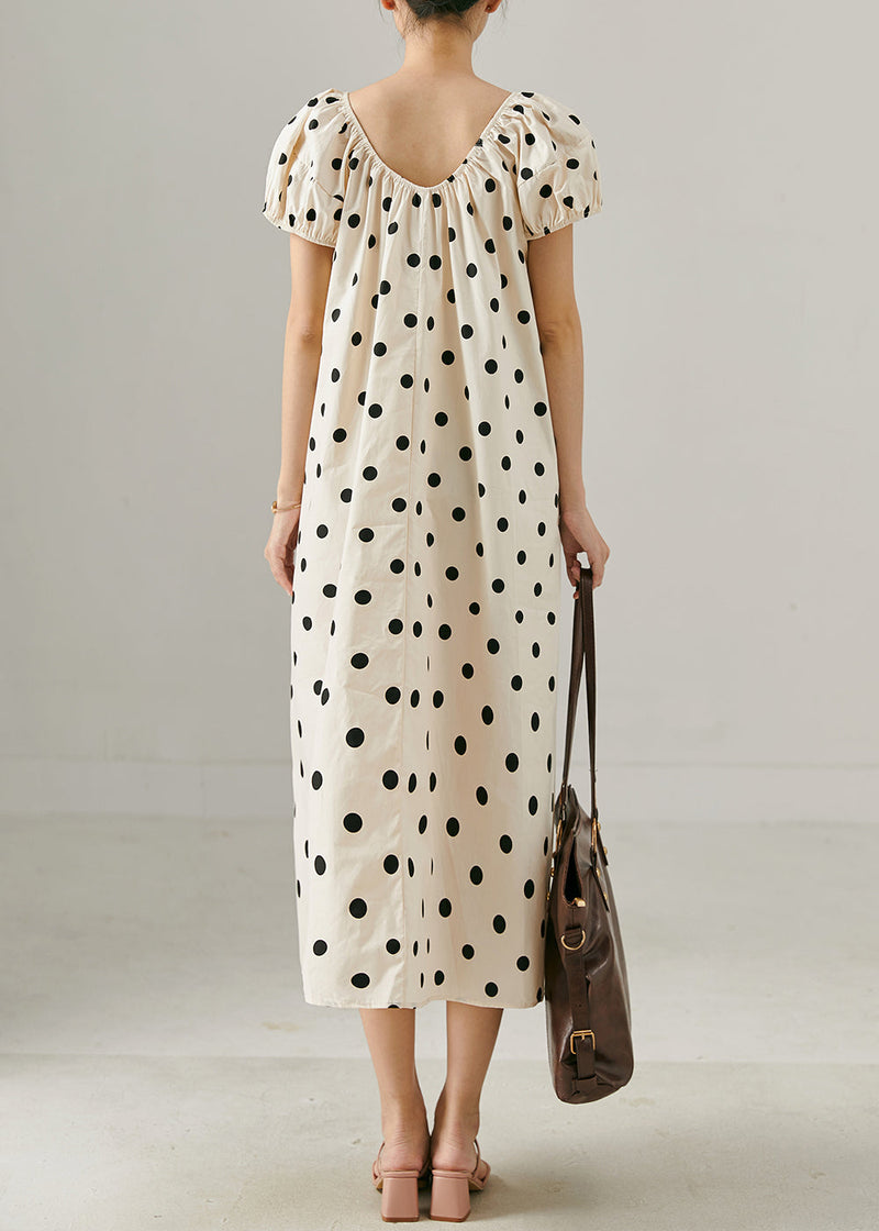 Apricot Oversized Dot Print Cotton Long Dress Summer