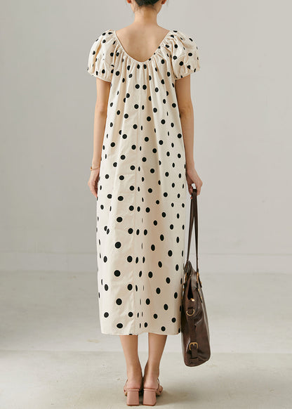 Apricot Oversized Dot Print Cotton Long Dress Summer
