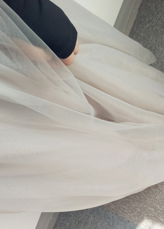 Italian White Patchwork Elastic Waist Tulle a Line Skirts