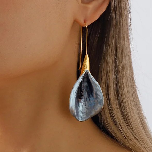 Blue & Gold Lotus Earrings