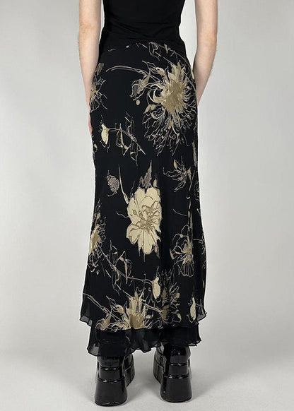 Black Print High Waist Tulle Skirt Summer