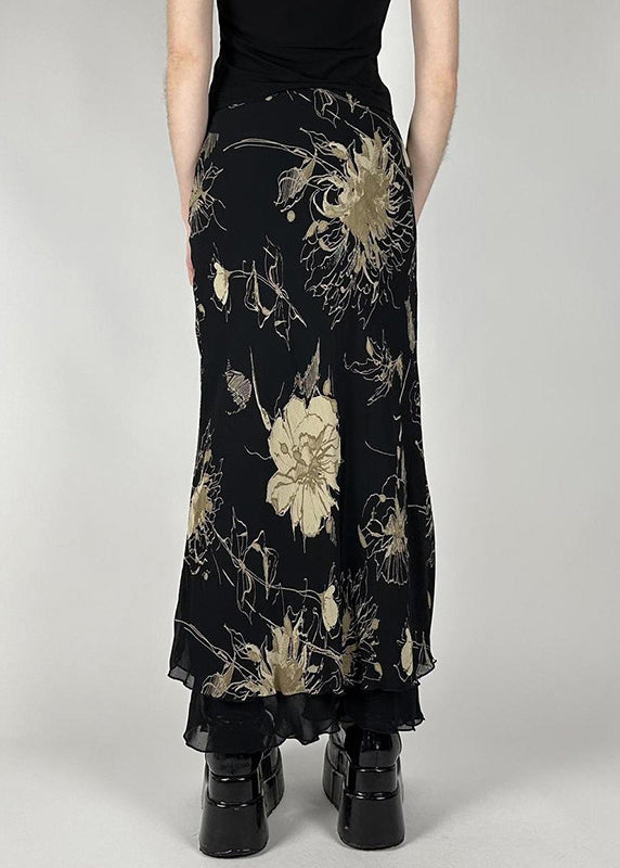 Black Print High Waist Tulle Skirt Summer