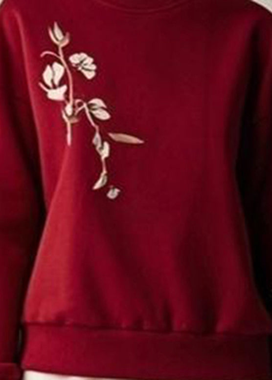 Red Patchwork Print Fall Sweatshirts Top