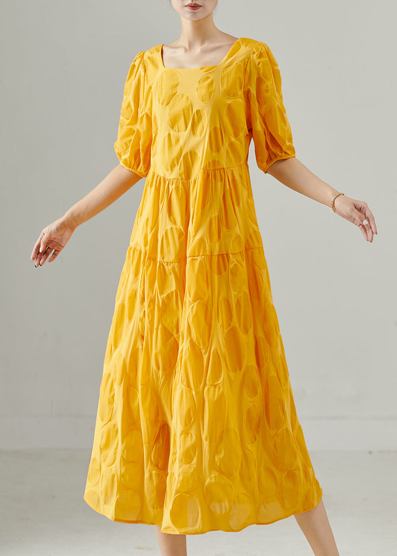Yellow Square Collar Cotton Holiday Dress Summer