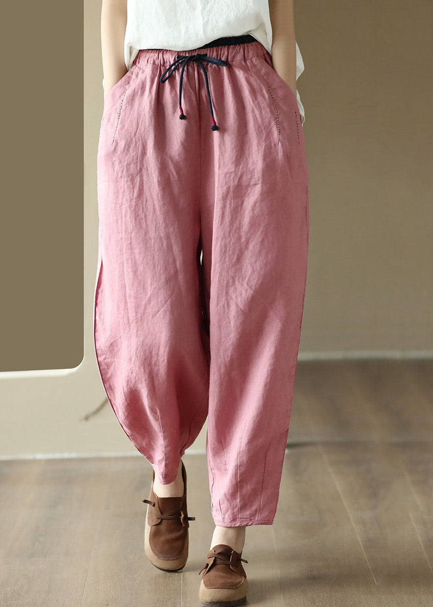Art Navy Pockets Embroidered Patchwork Linen Pants Summer