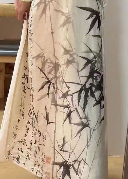 Chinese Style Bamboo Ink Painting Lace Up Dress for Summer