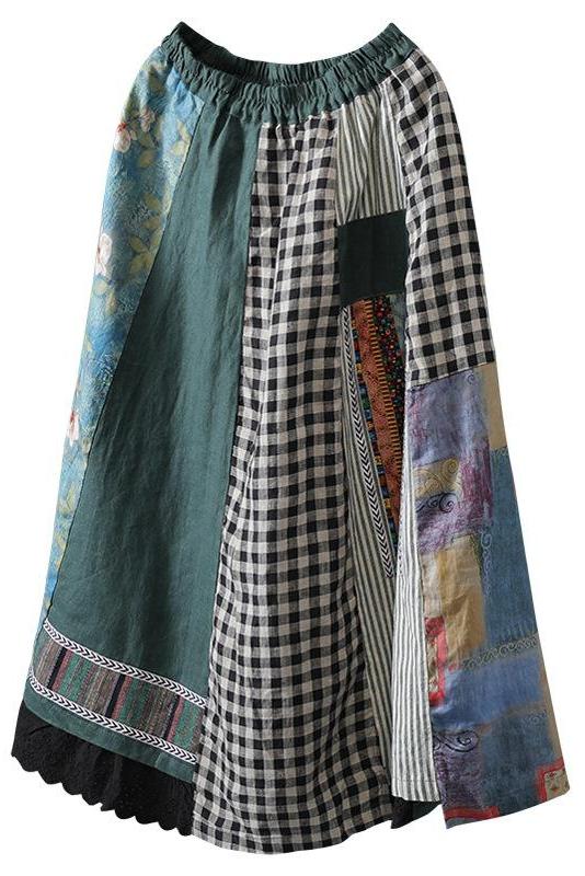 Limited Stock- Irregular Print Spliced 100% Linen A-line Skirt