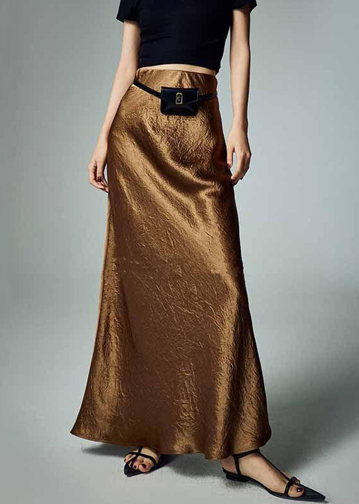 Simple Grey High Waist Silk Skirt Summer