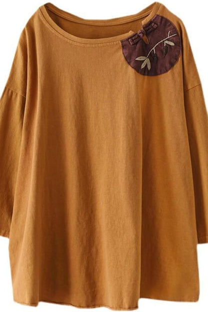 Cotton Split Patchwork O Neck T-shirt