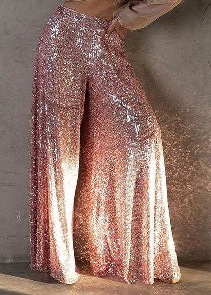 Silver Sequined High Waisted Wide Leg Pants Summer