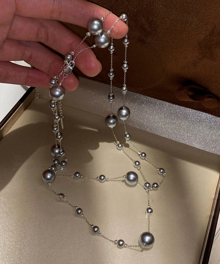 White Sterling Silver Overgild Pearl Sweaters Lariat Necklace