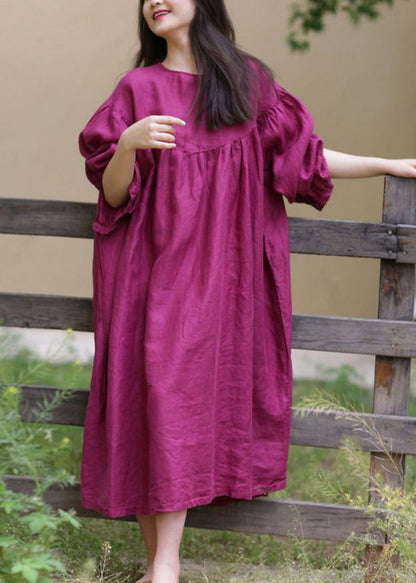 Loose Rose O-neck Patchwork Wrinkled Maxi Dresses Spring