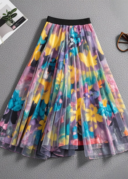 Rainbow Print Exra Large Hem Tulle Skirts Summer