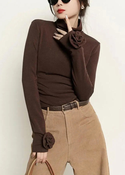 Slim Fit Coffee Turtleneck Cotton T Shirts Fall