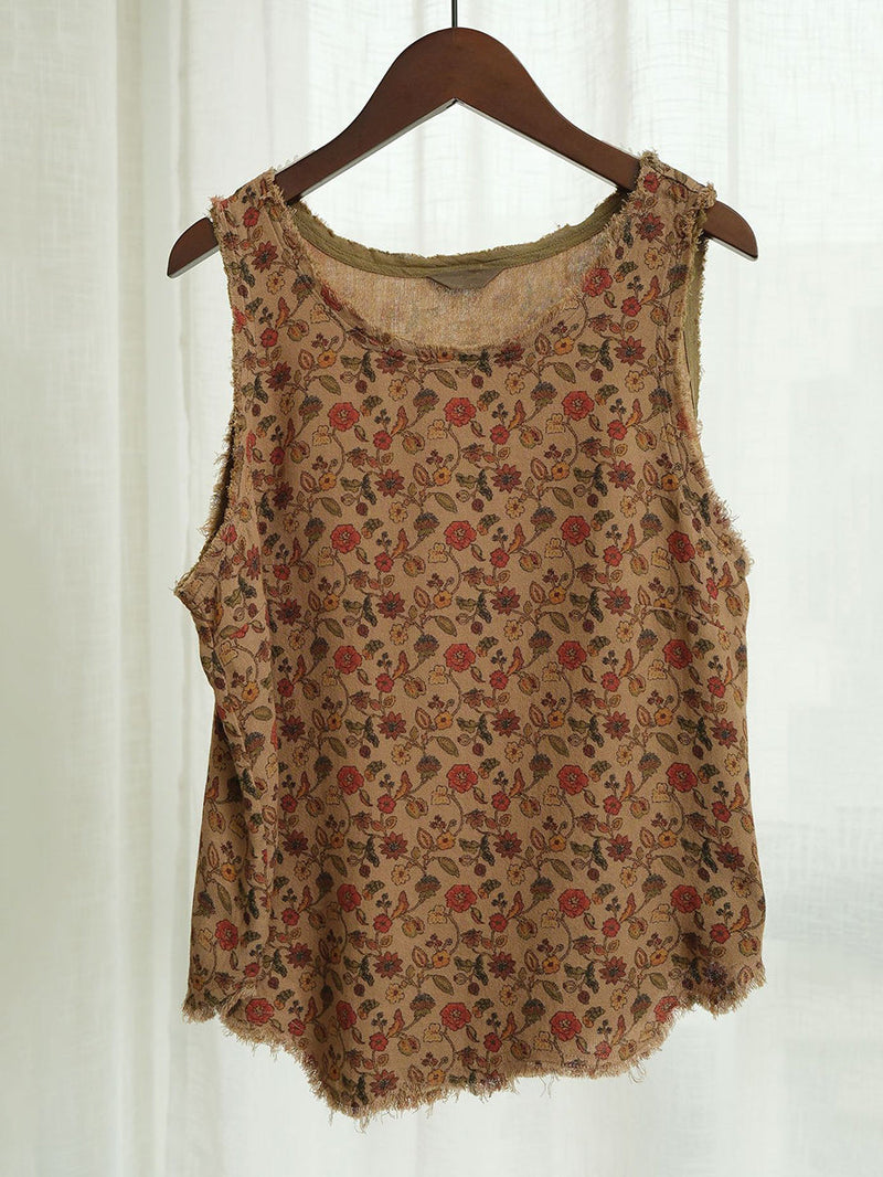 Retro Worn Irregular Hem Geometric Vest