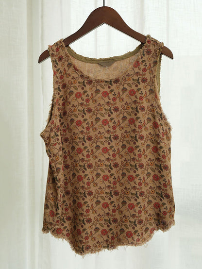 Retro Worn Irregular Hem Geometric Vest