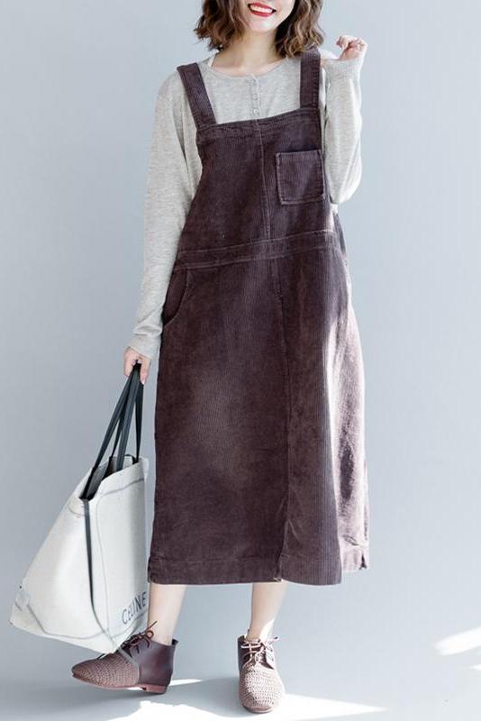 Loose Corduroy Strap Dresses Fall Outfits