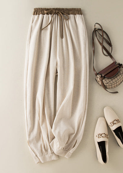 Green Elastic Waist Thin Linen Crop Pants Summer