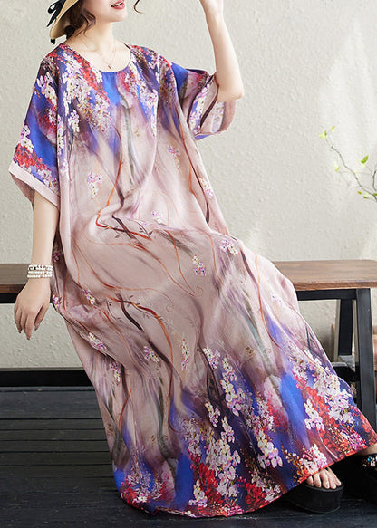 Apricot Print Loose Sundresses Batwing Sleeve